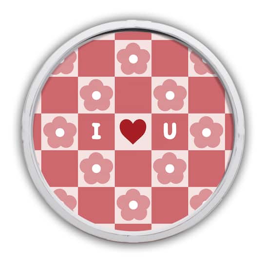 I Heart You Daisy Check Round White Framed Print